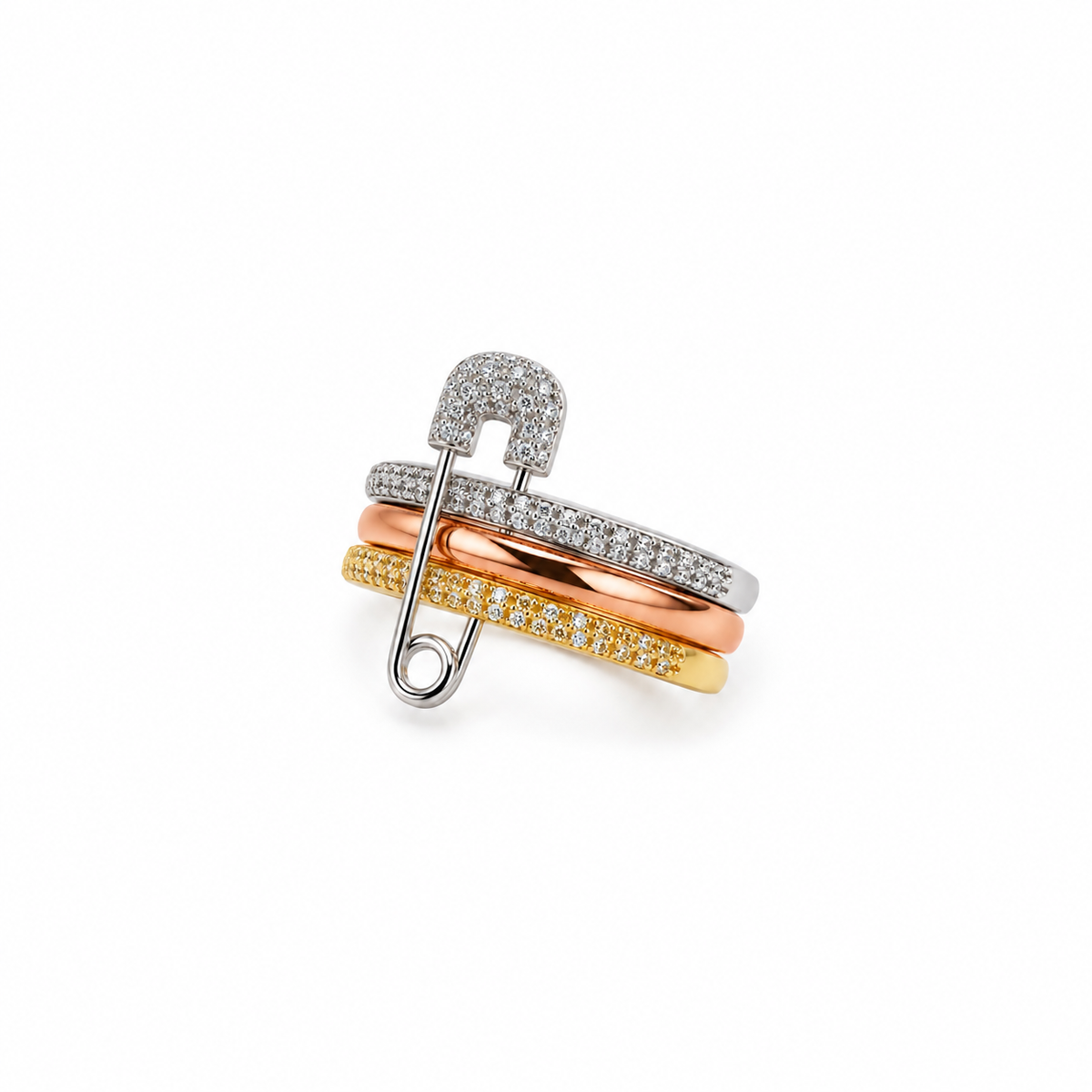 Luxe Tri-Tone Silver Safety Pin Ring
