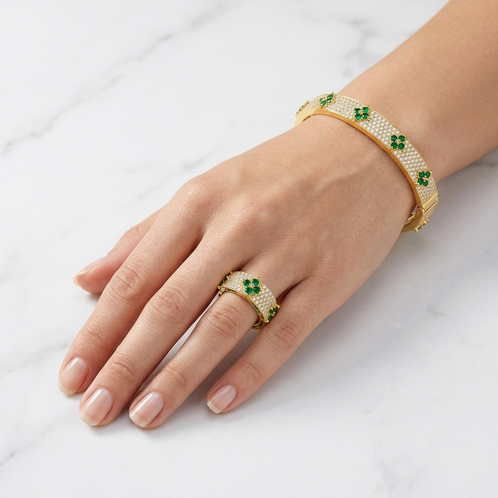Emerald Fleur Pavé Ring