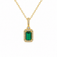 Silver Necklace – 14K Gold Plated Emerald Pendant