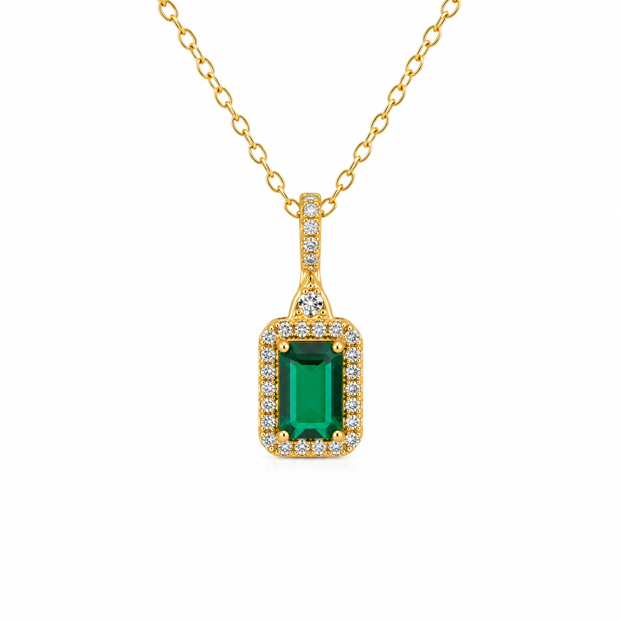 Silver Necklace – 14K Gold Plated Emerald Pendant