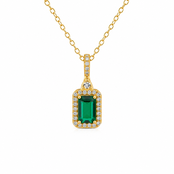 Silver Necklace – 14K Gold Plated Emerald Pendant