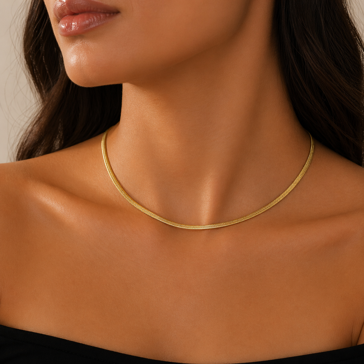 Golden Serpent Herringbone Necklace