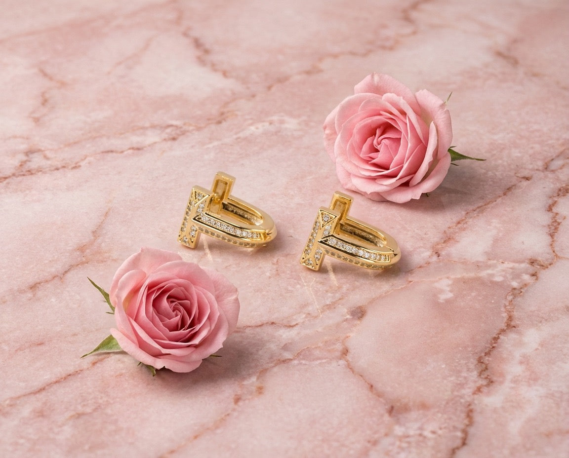 Pavé Initial T Stud Earrings