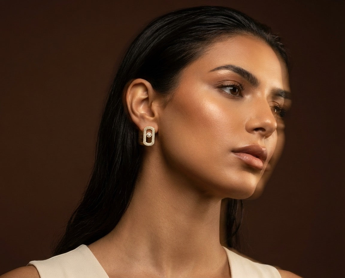 Crystal Rectangular Link Stud Earrings