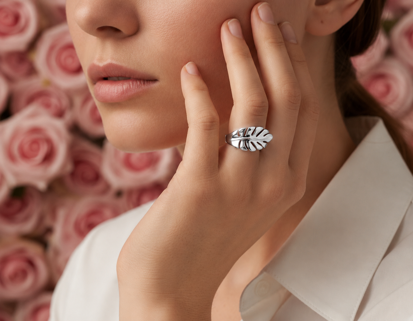 Silver Monstera Leaf Ring