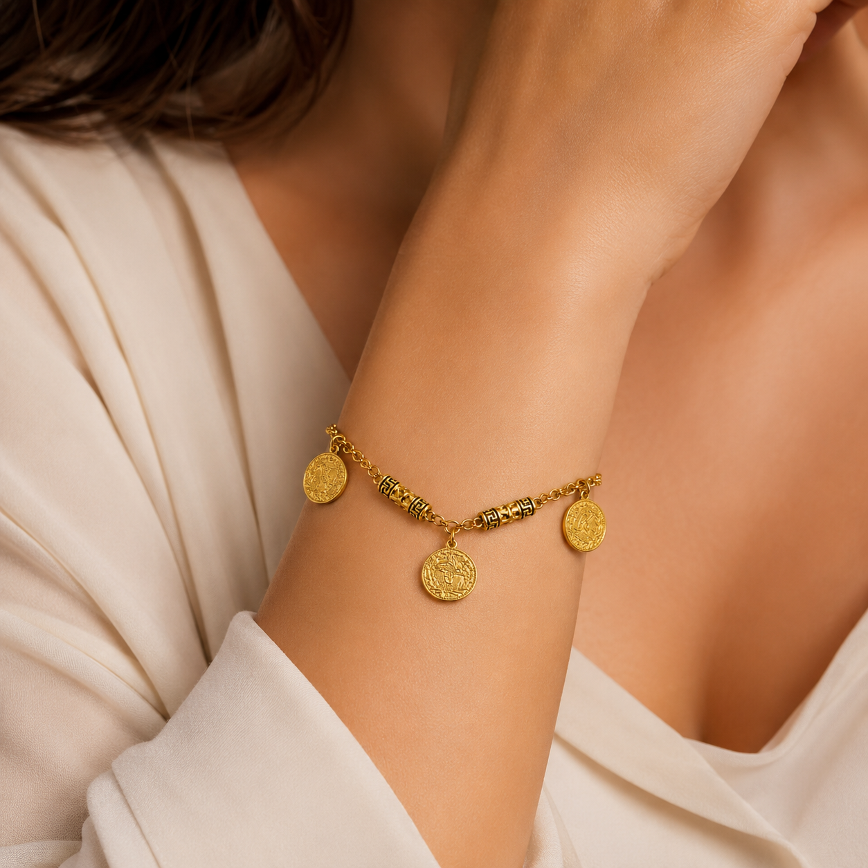 Three Coin Charm Bracelet