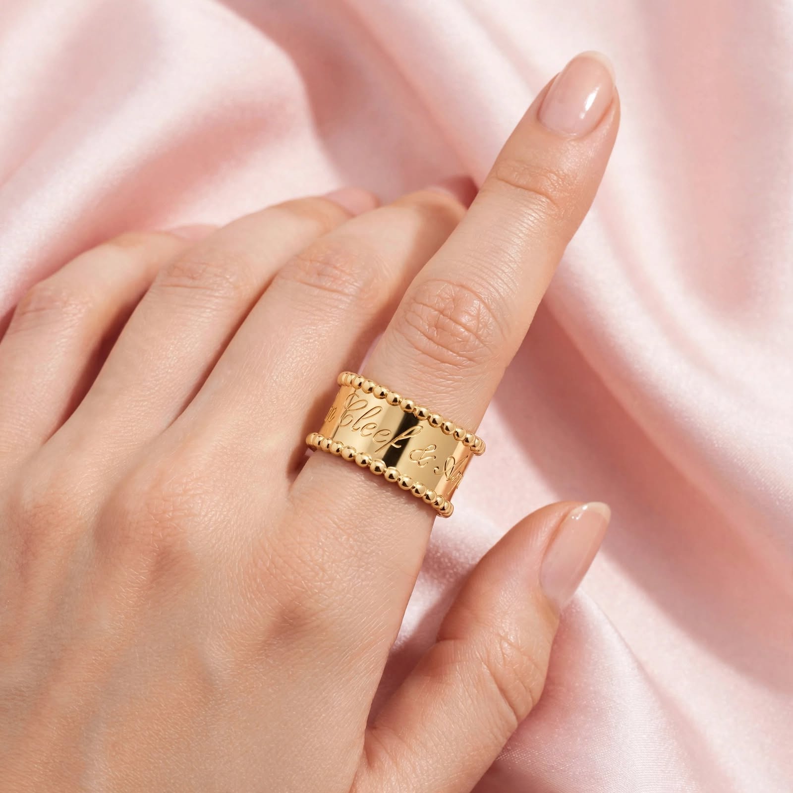 Beaded Script Cuff Ring