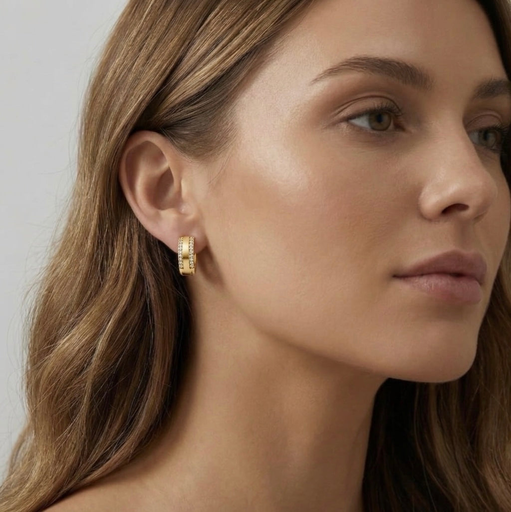 Aurora Double Row Zircon Huggie Earrings
