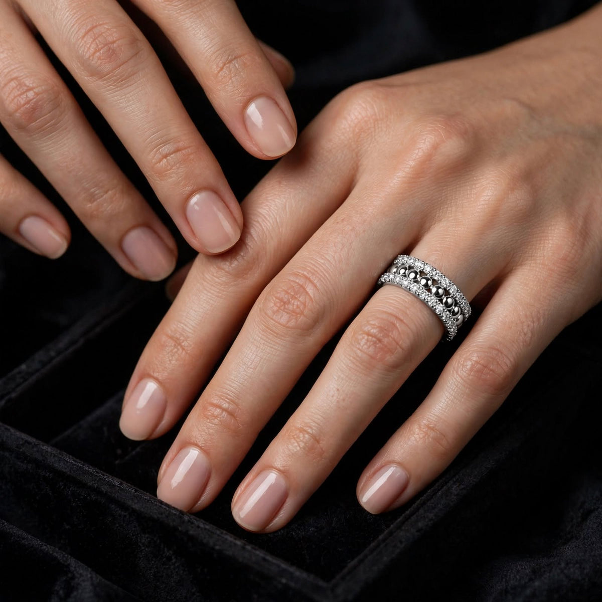 Silver Beaded Zircon Ring