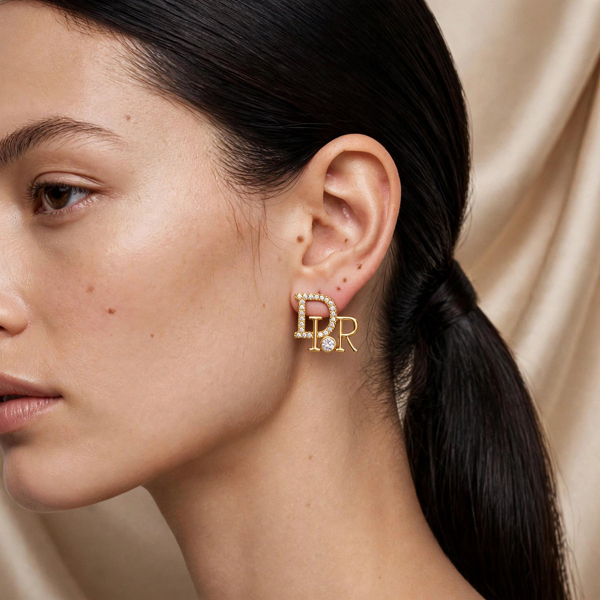 Luxe Gold Letter Zircon Stud Earrings