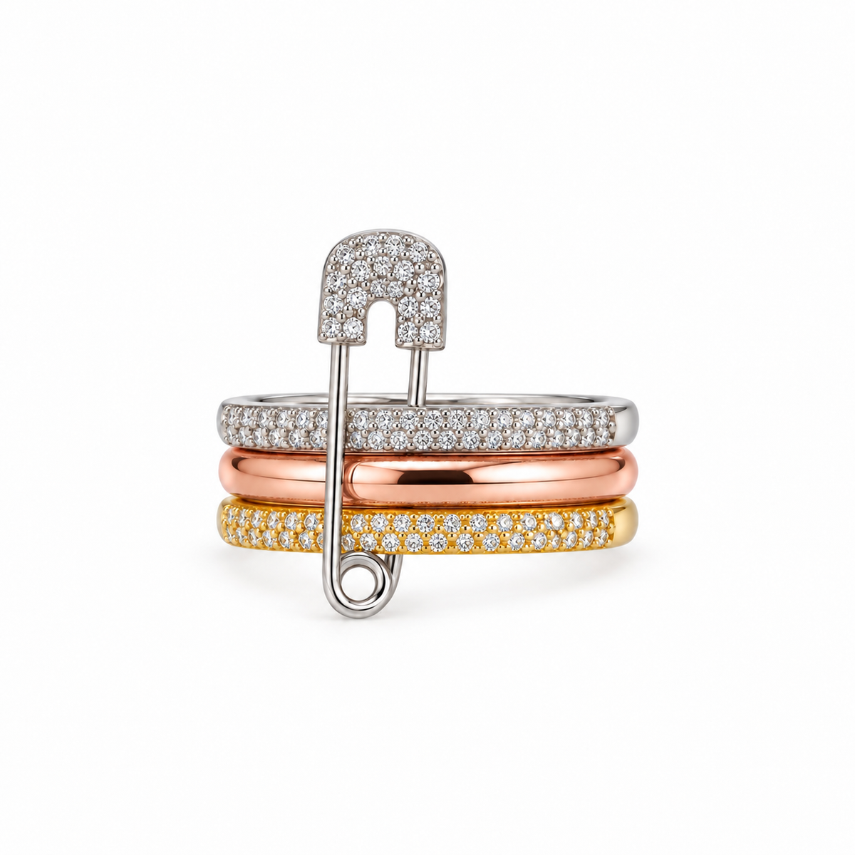 Luxe Tri-Tone Safety Pin Necklace