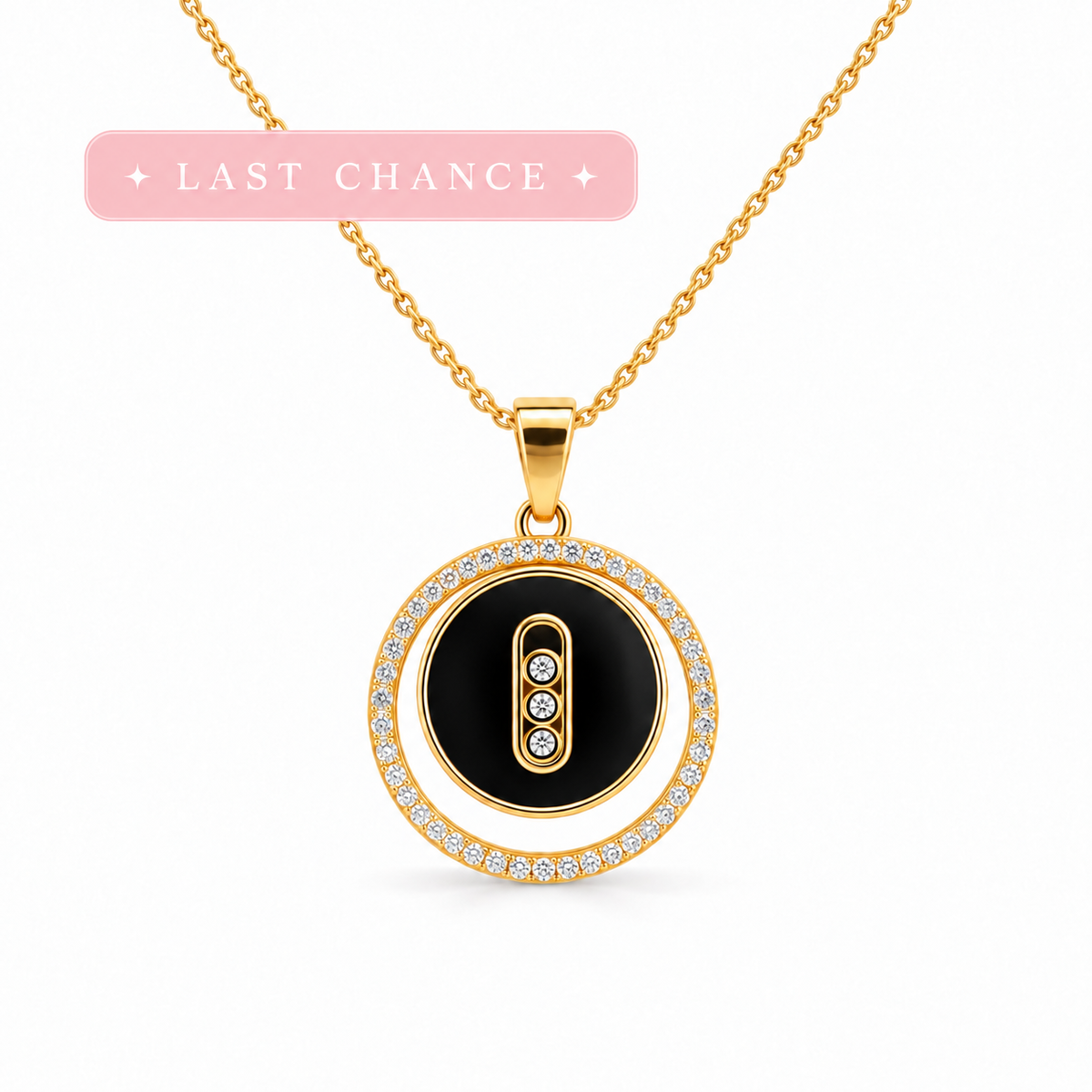 Onyx Halo Pendant Necklace