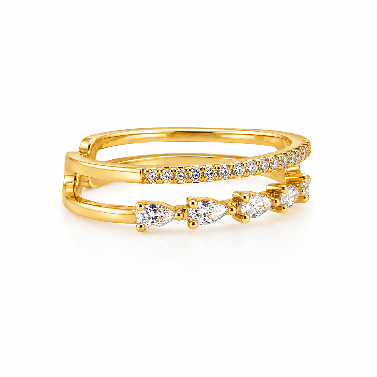 Double Row Crystal Adjustable Ring