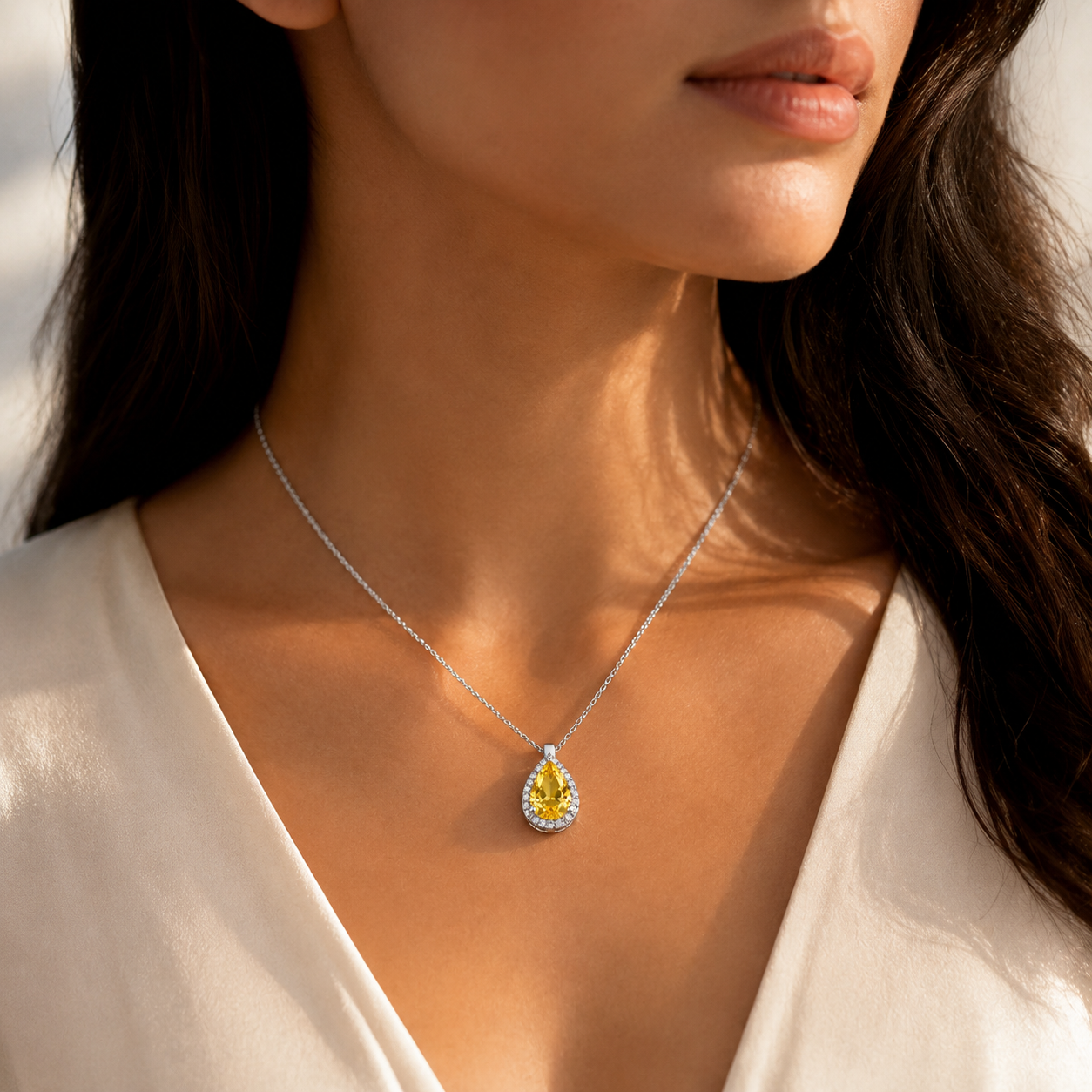 Silver Radiance Teardrop Necklace
