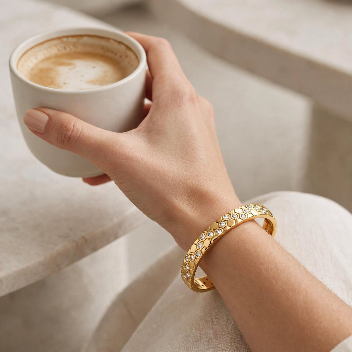 Golden Honeycomb Zircon Bangle