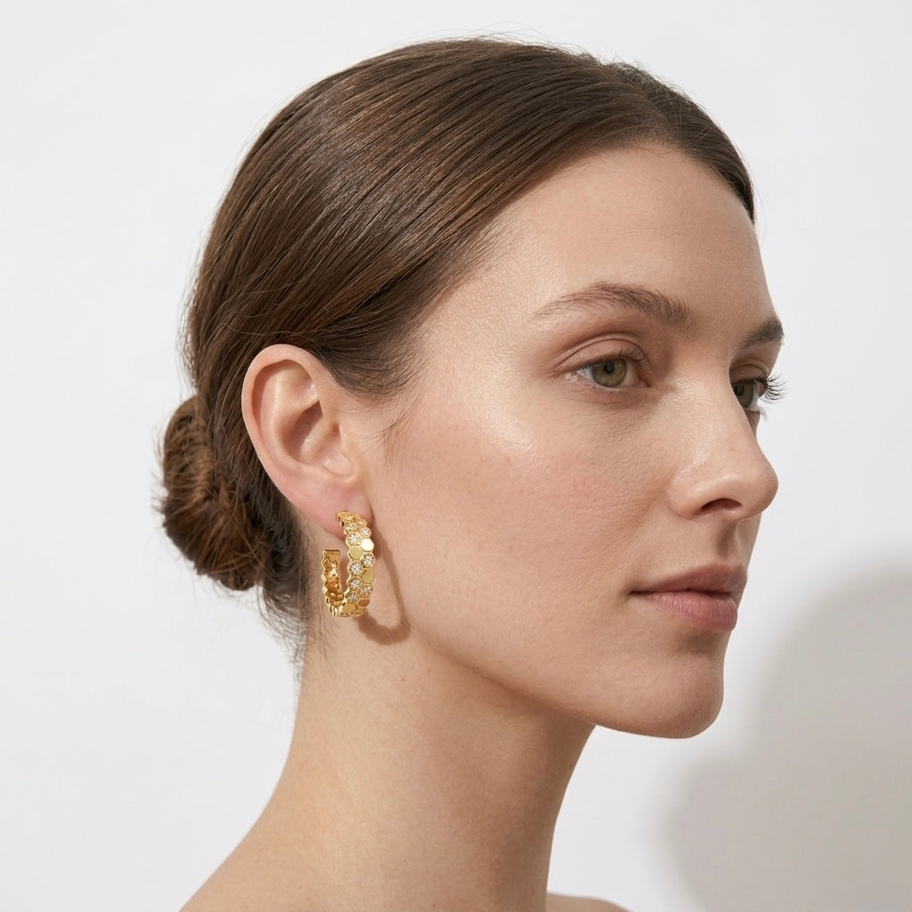 Honeycomb Zircon Hoop Earrings