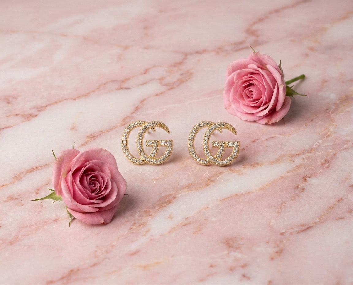 Pavé Initial G Stud Earrings
