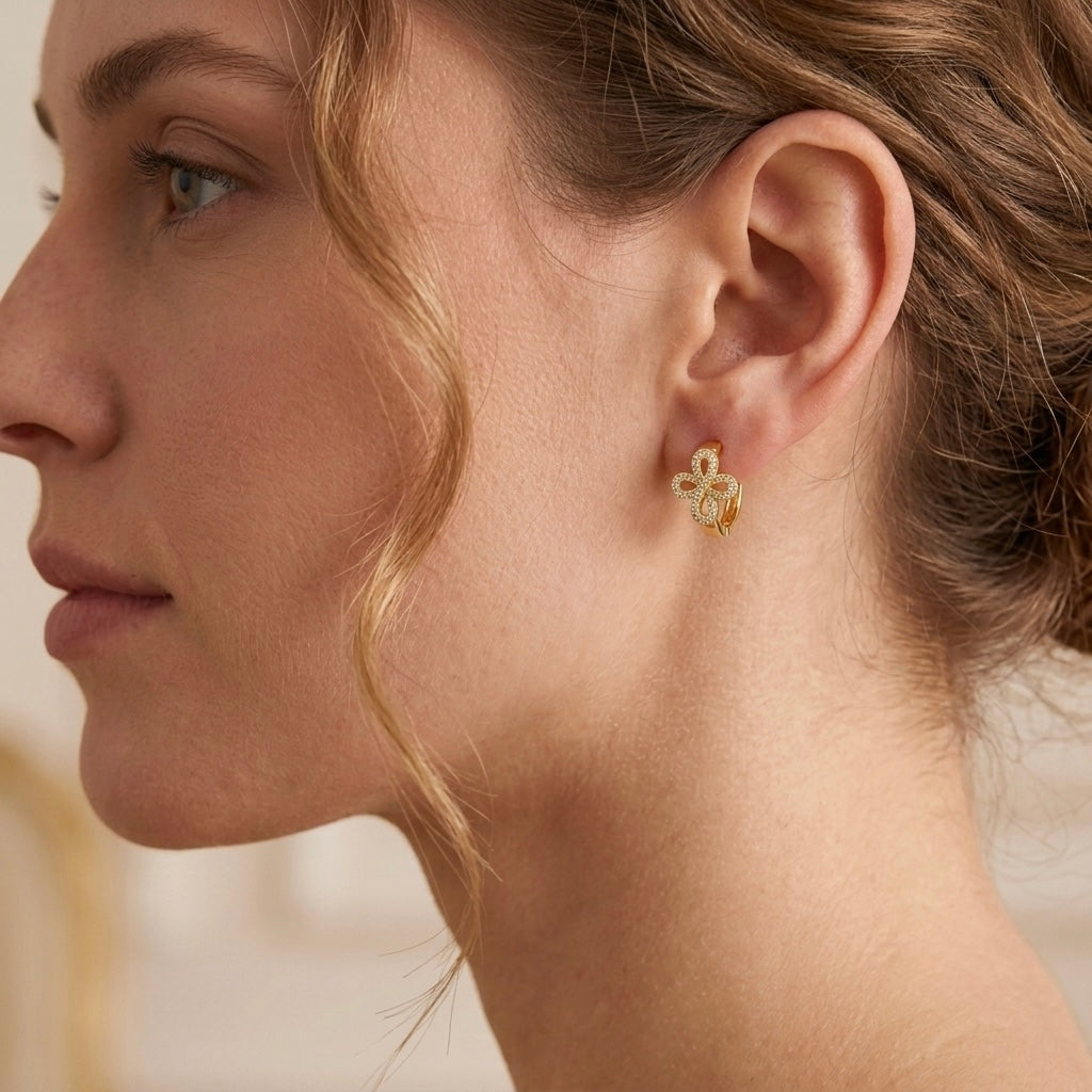 Infinity Clover Crystal Huggie Earrings