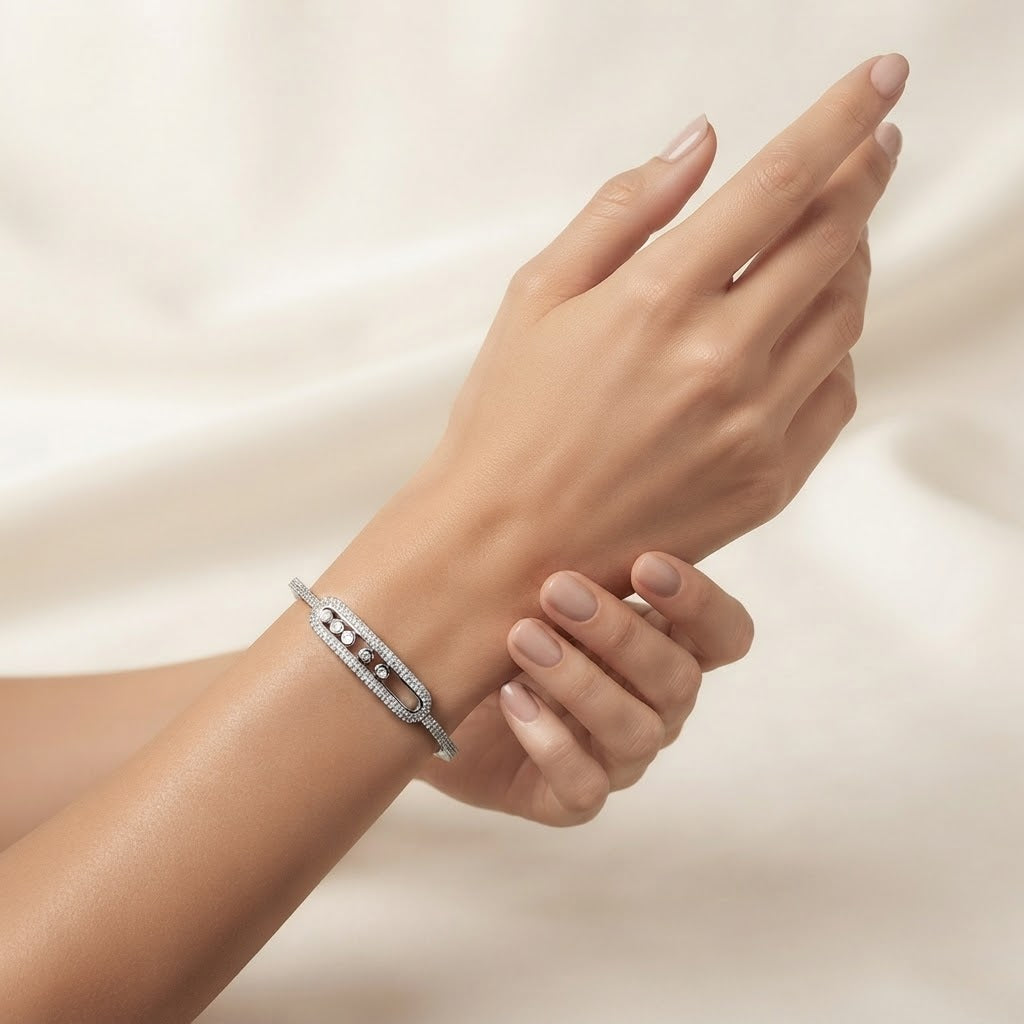 Silver Crystal Slider Bangle