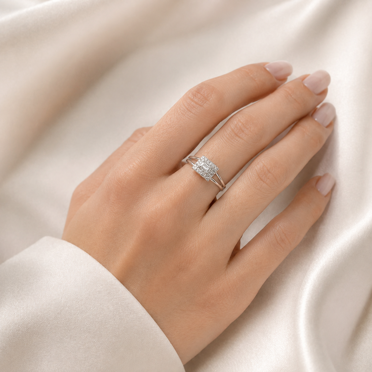 Emerald-Cut Halo Crystal Ring – Size 9