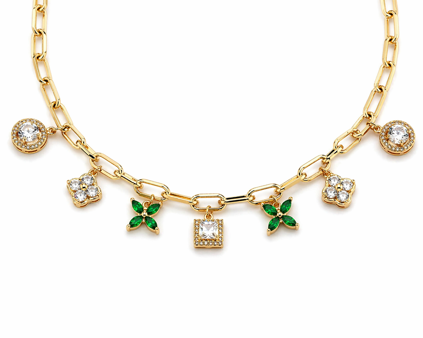 Crystal Charm Gold Necklace