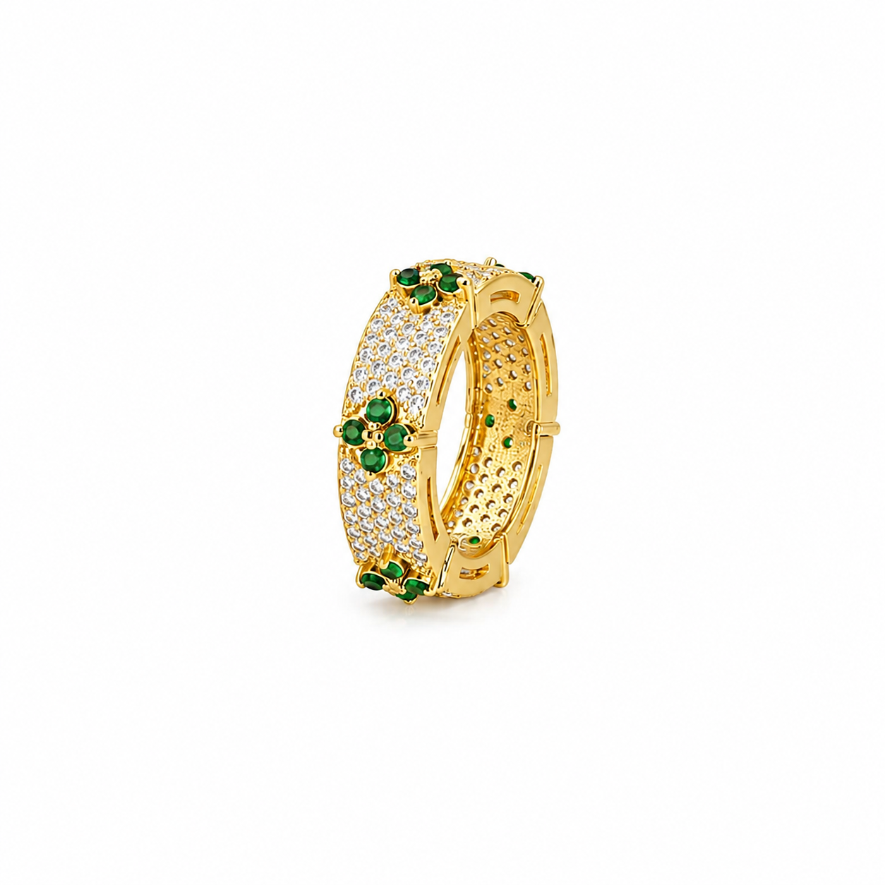 Emerald Fleur Pavé Ring