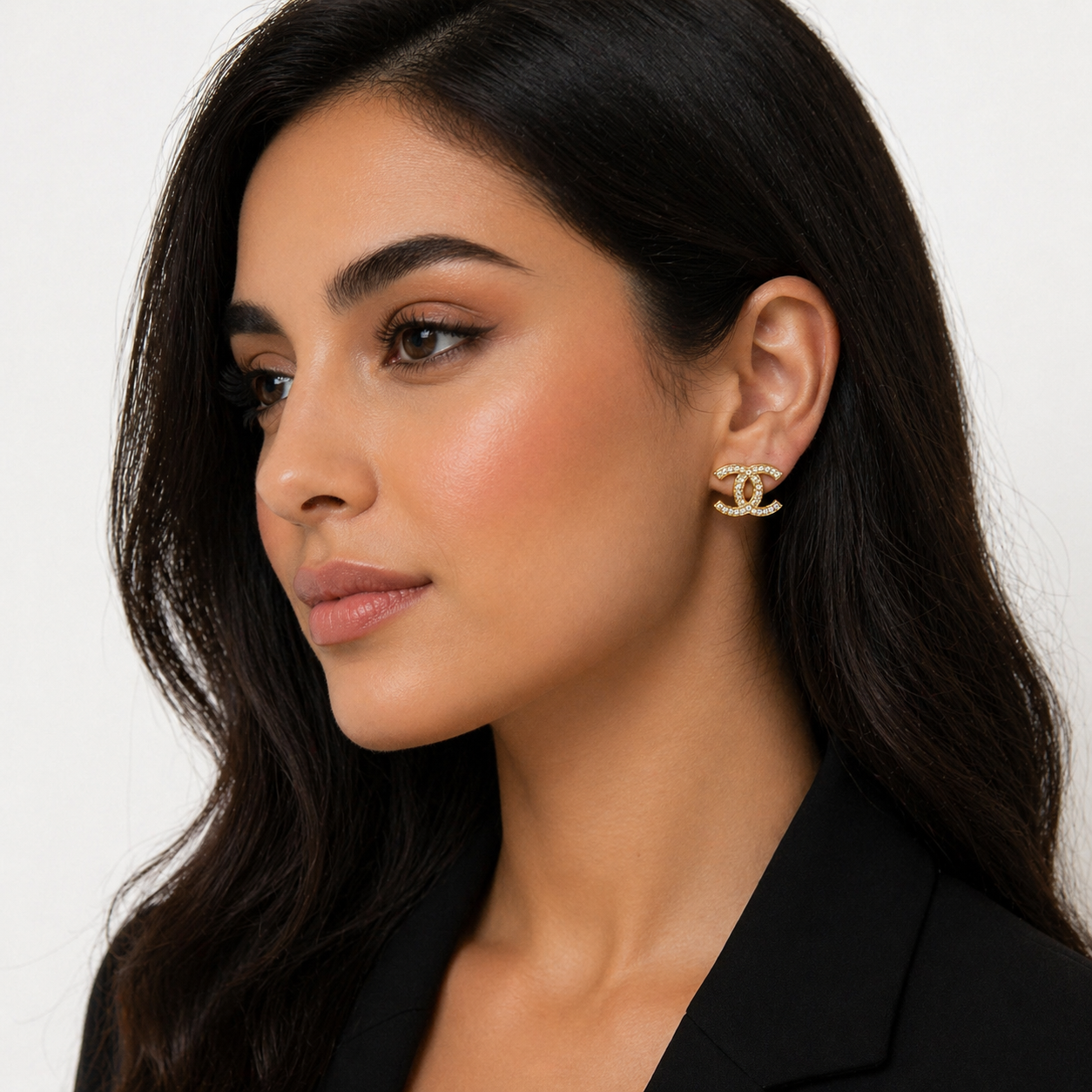 Double CC Zircon Stud Earrings