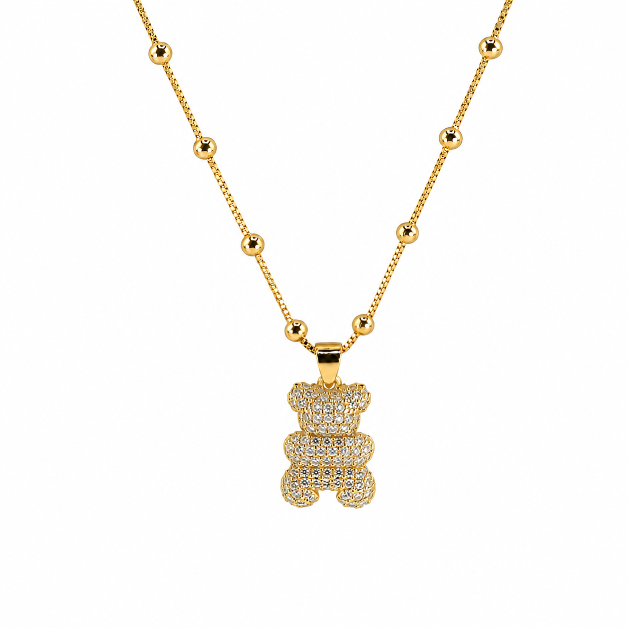 Golden Teddy Bear Pendant Necklace