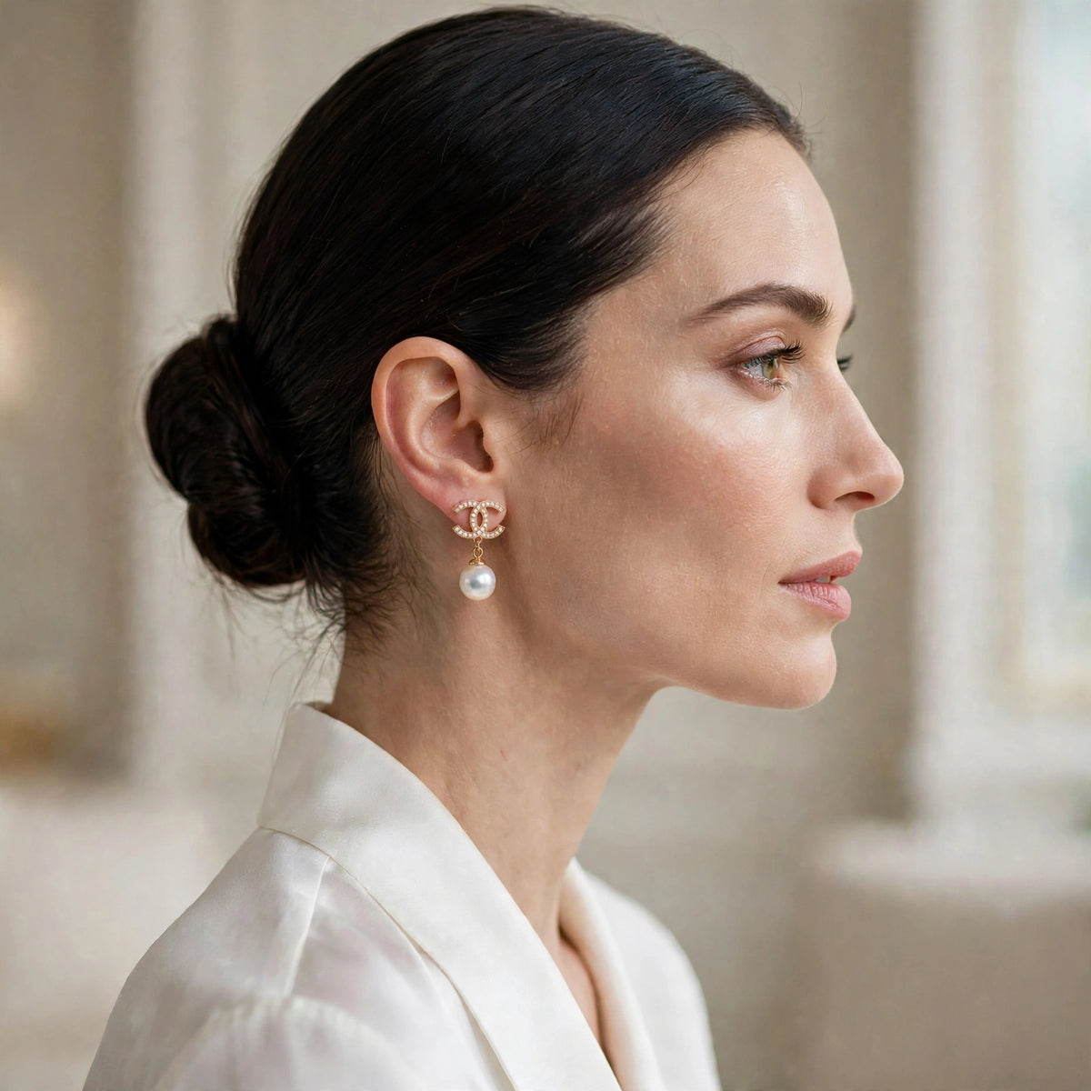 Crystal CC Pearl Drop Earrings