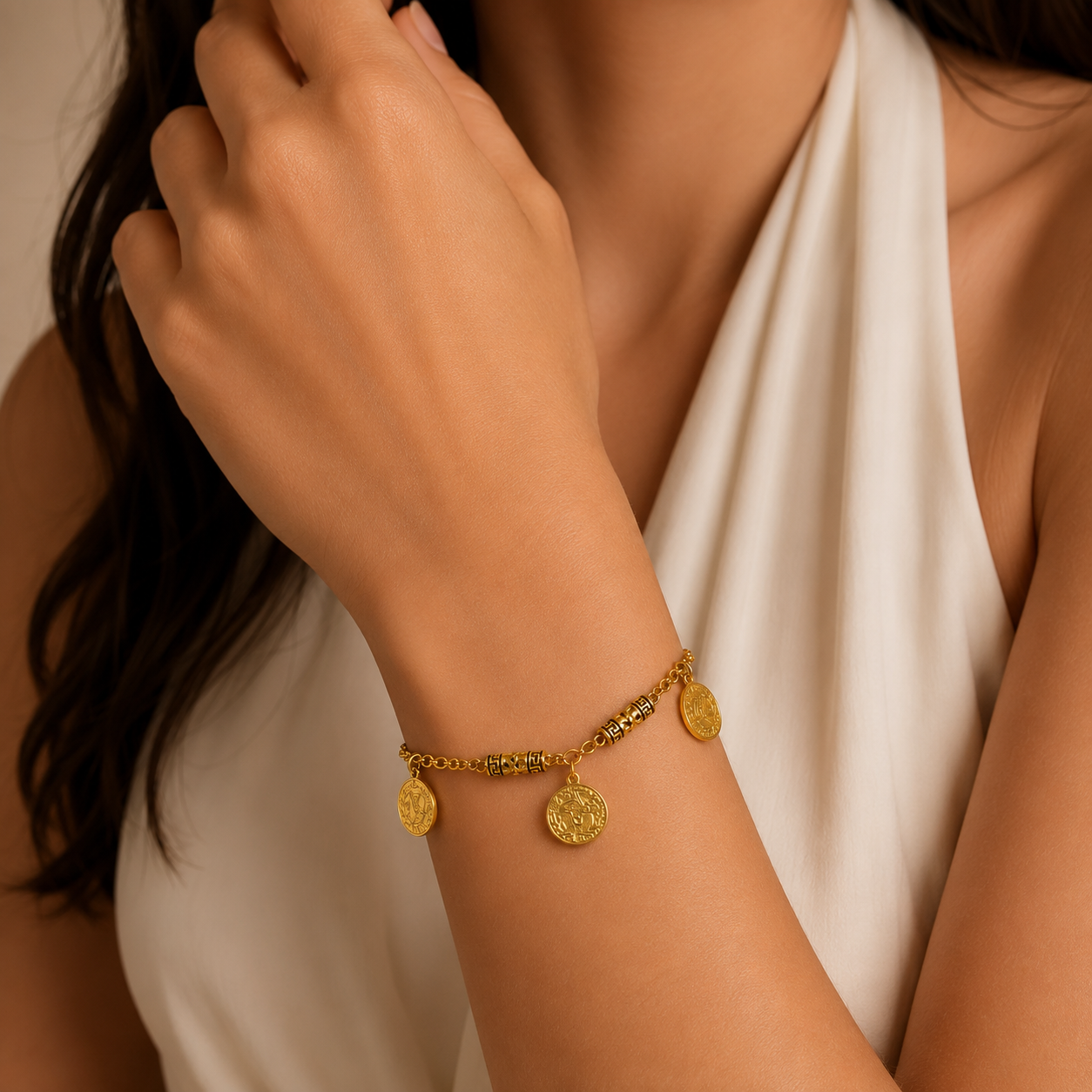 Three Coin Charm Bracelet