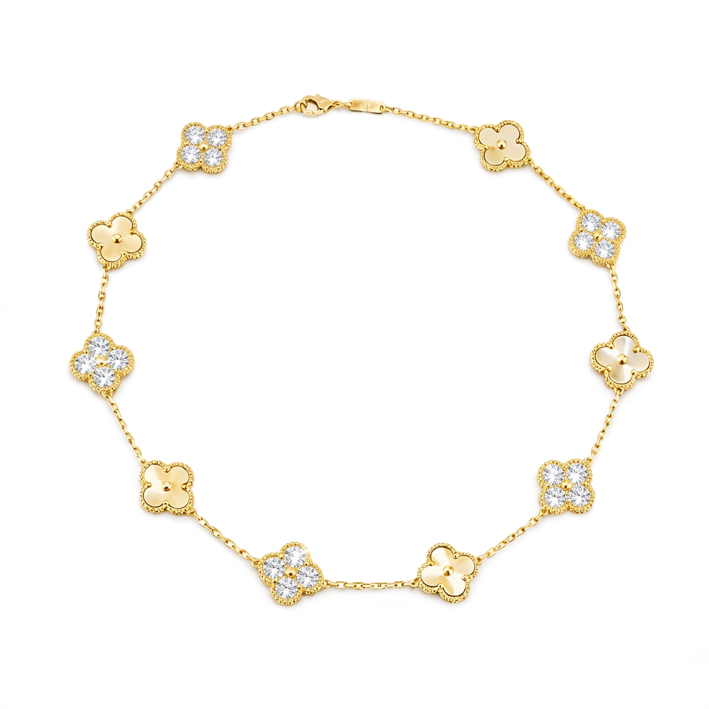 Golden Clover Zircon Necklace