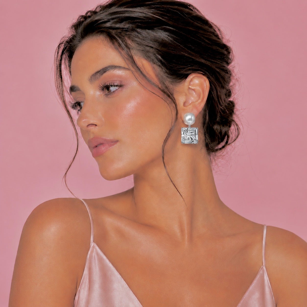 Silver Pearl Crystal Statement Earrings