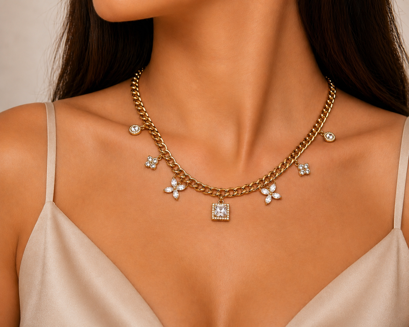 Crystal Bloom Charm Necklace