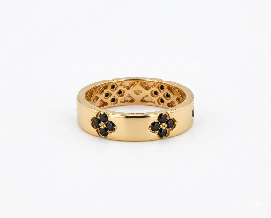 Midnight Blossom Gold Ring