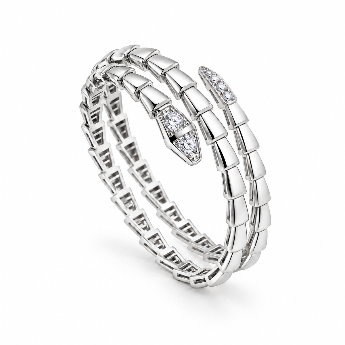 Silver Serpent Double Wrap Zircon Bracelet