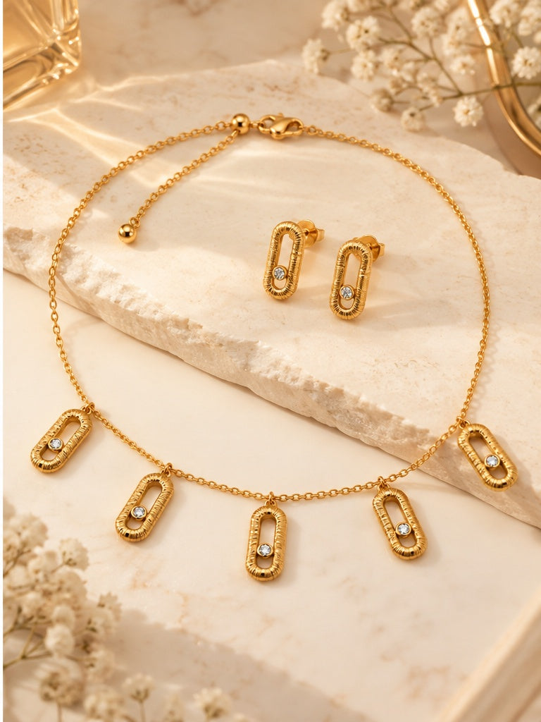 Golden Orbit Crystal Choker & Earring Set
