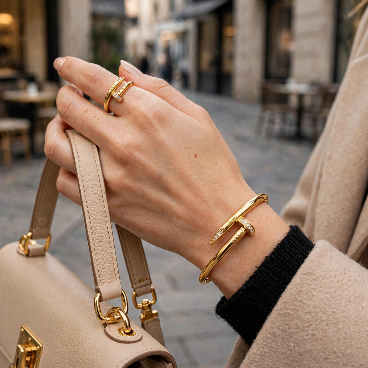 Gold Nail Zircon Ring
