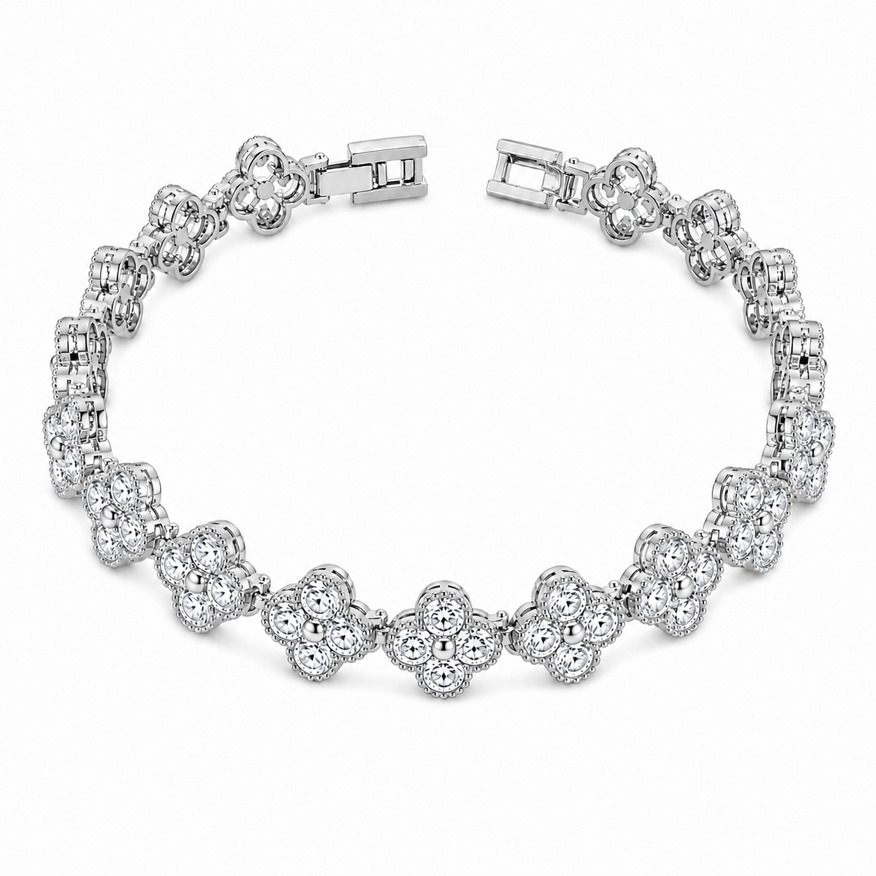 Silver Clover Crystal Bracelet
