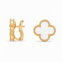 Luxe Clover Signature Earrings – White Pearl