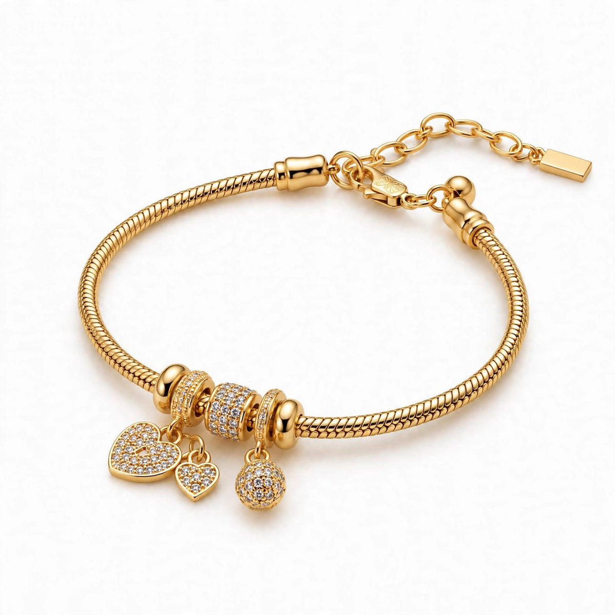 Delicate Gold Heart Charms Bracelet with Zircon - Modern Luxury