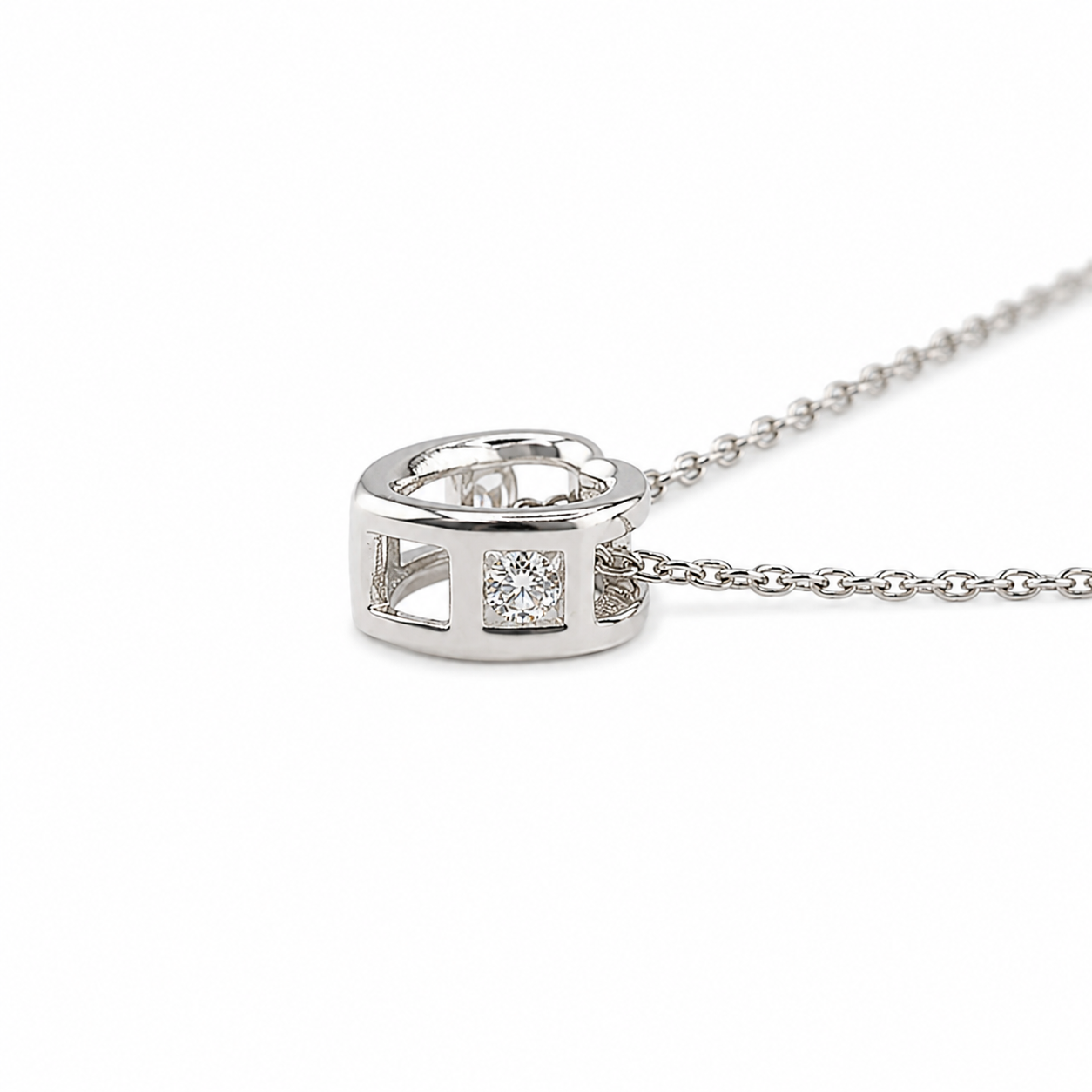 Floating Heart Crystal Necklace – 925 Sterling Silver