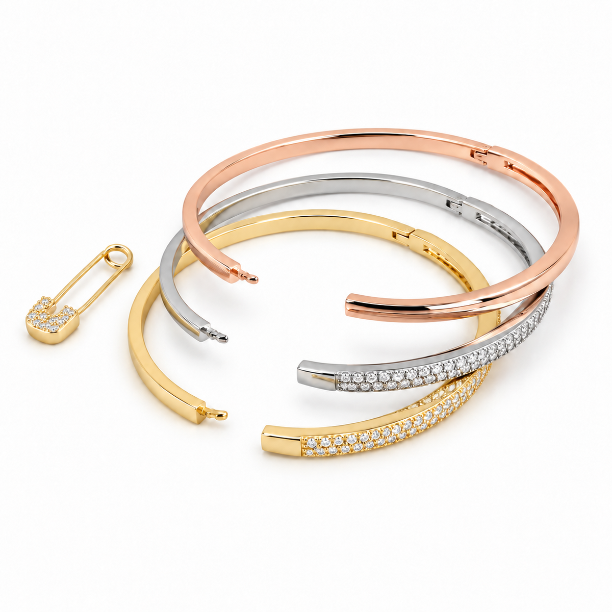 Luxe Tri-Tone Safety Pin Bracelet