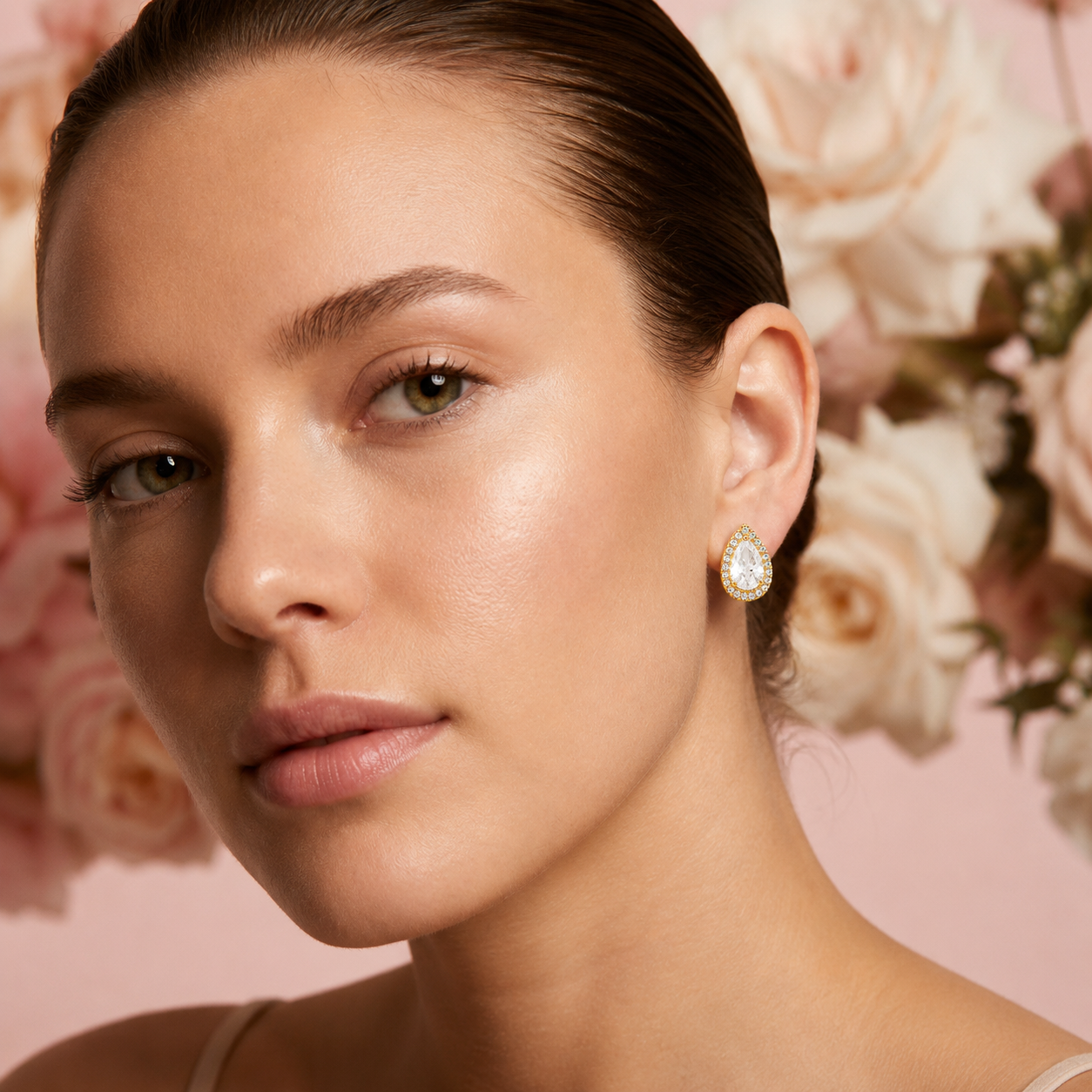 Celeste Pear Halo Stud Earrings