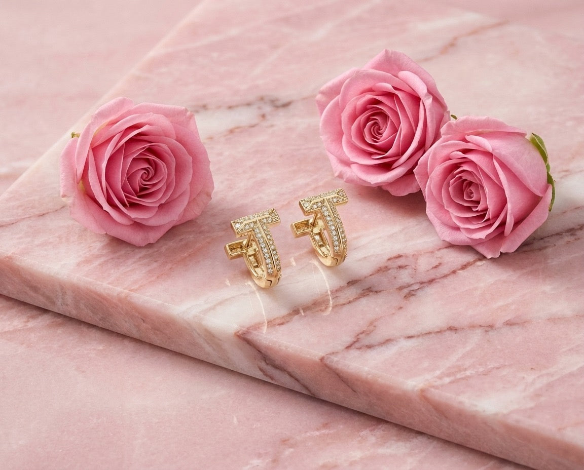 Pavé Initial T Stud Earrings
