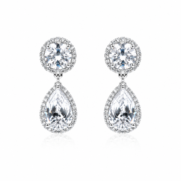 Celeste Halo Pear Drop Earrings