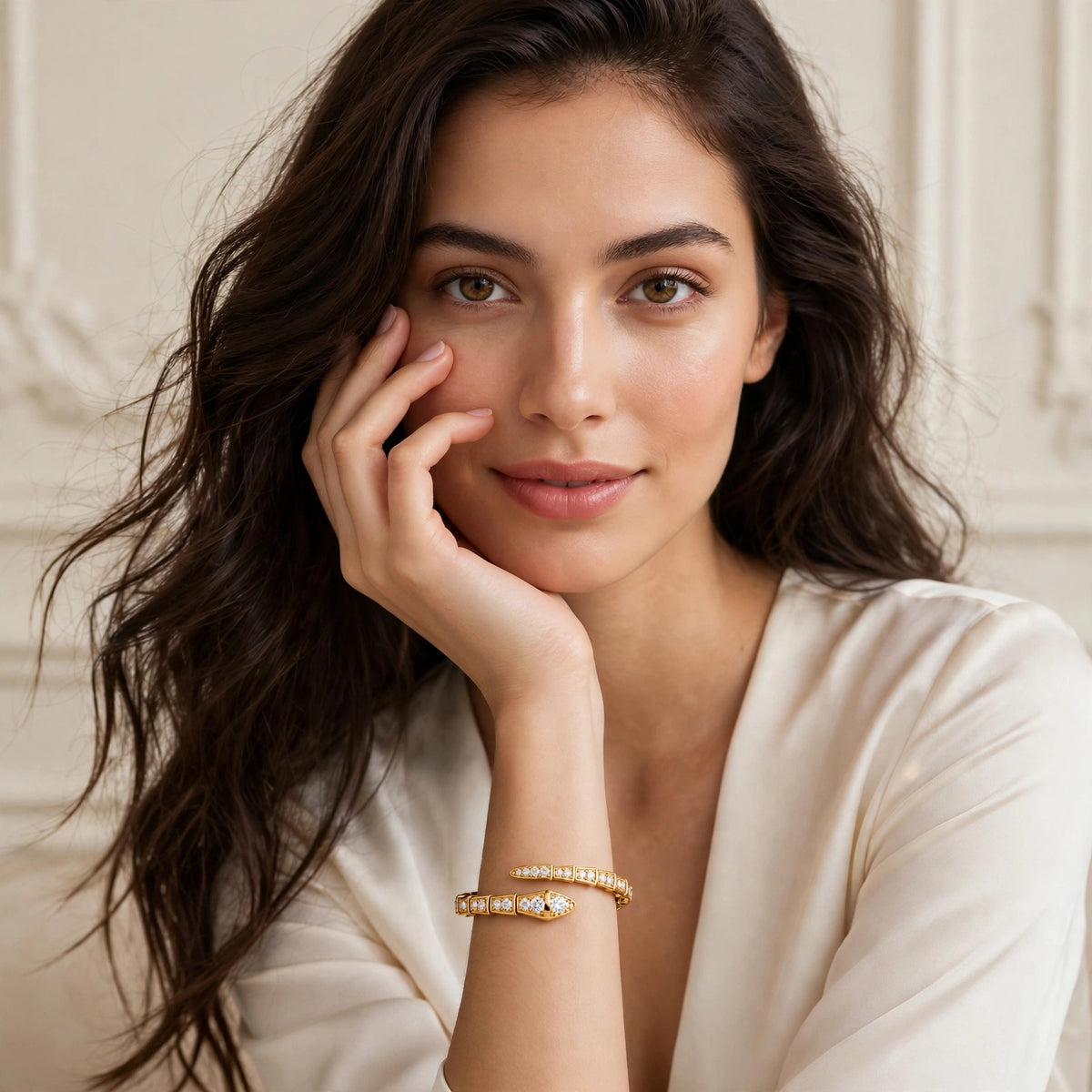 Gold Serpent Pavé Cuff Bracelet