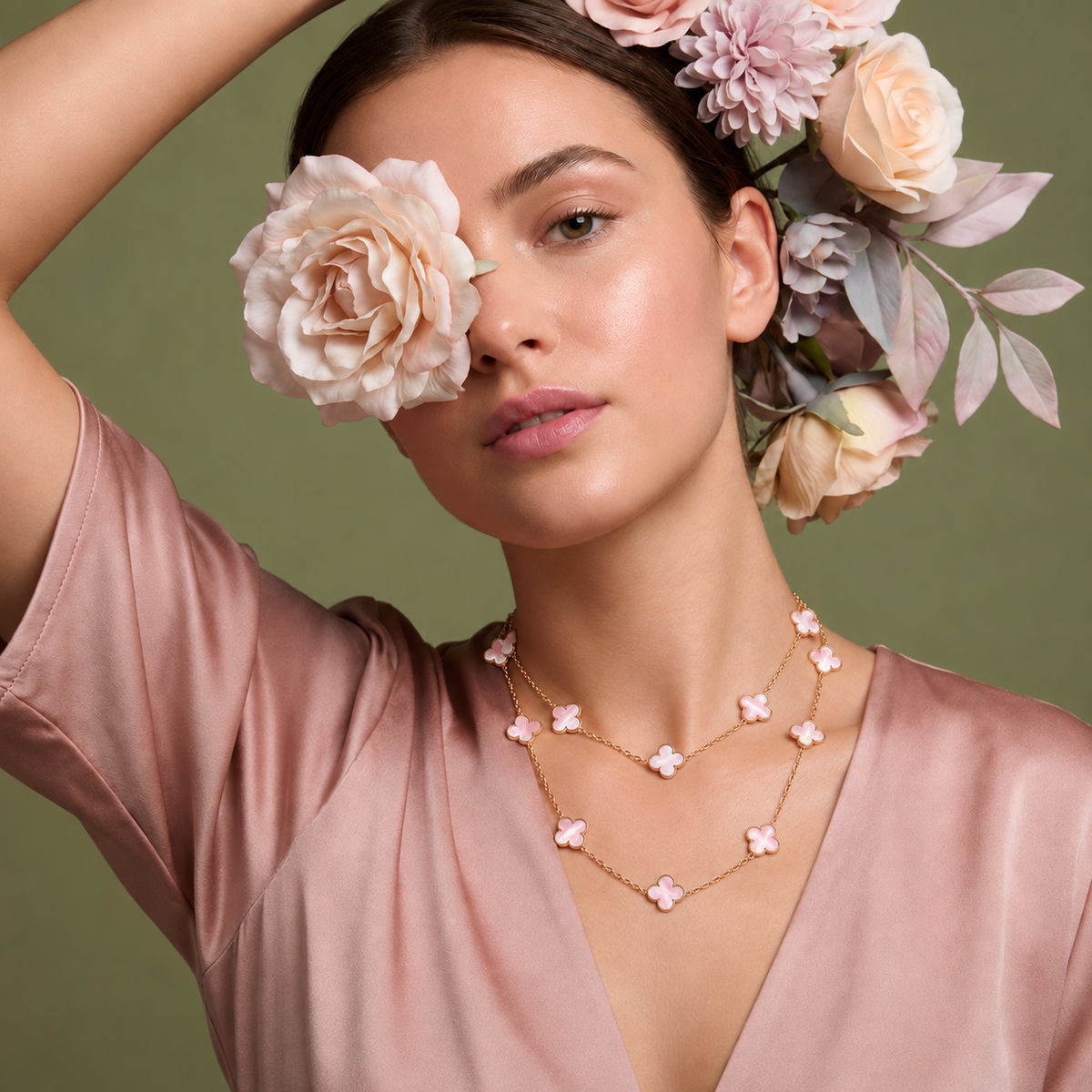 Pink Blossom Clover Necklace