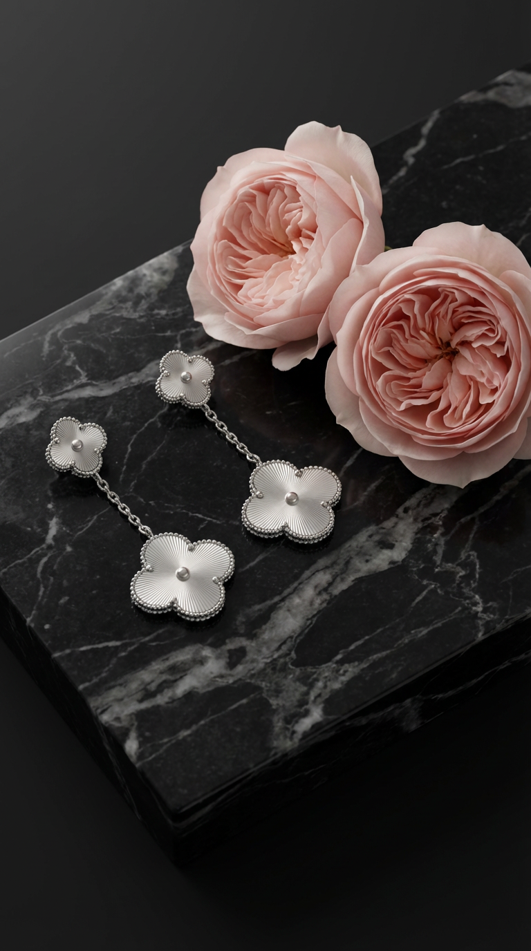 Silver Clover Drop Earrings