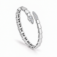 Silver Serpent Zircon Cuff Bracelet