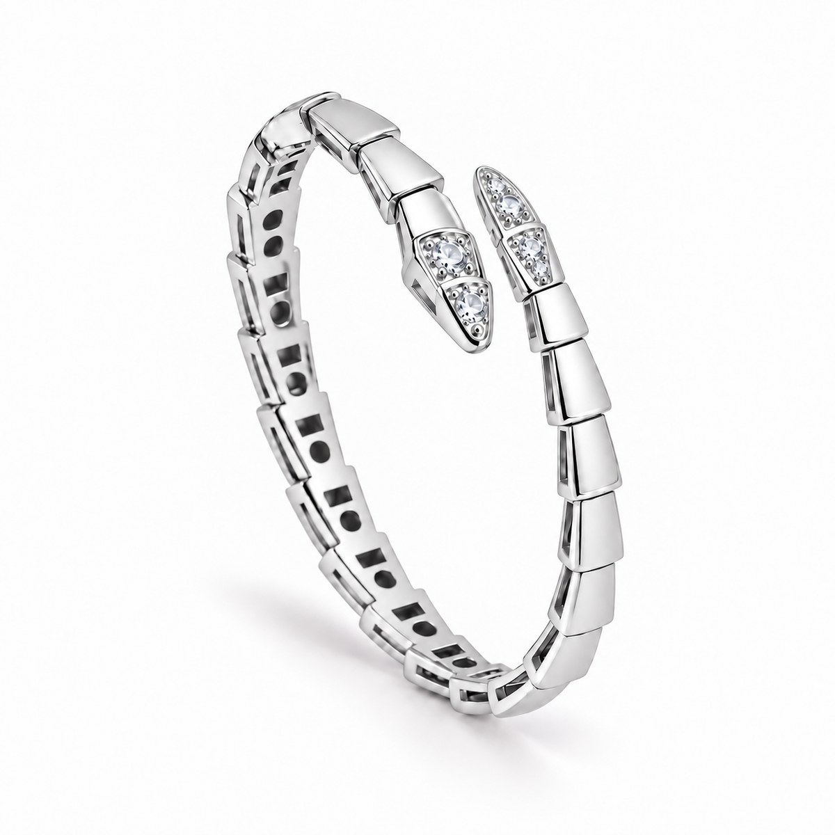 Silver Serpent Zircon Cuff Bracelet